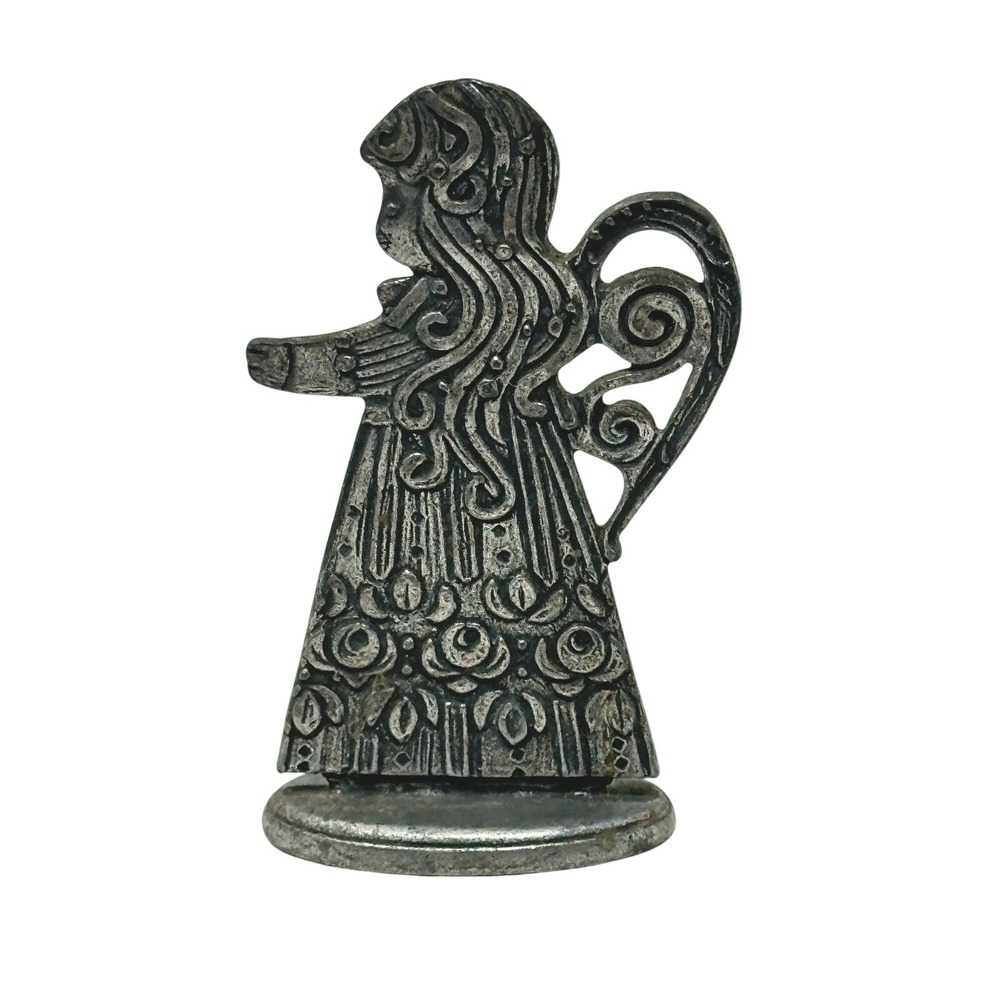 70s Kuhn Zinn West German Pewter Angel Girl Figurine Miniature Folk Art 2.25"